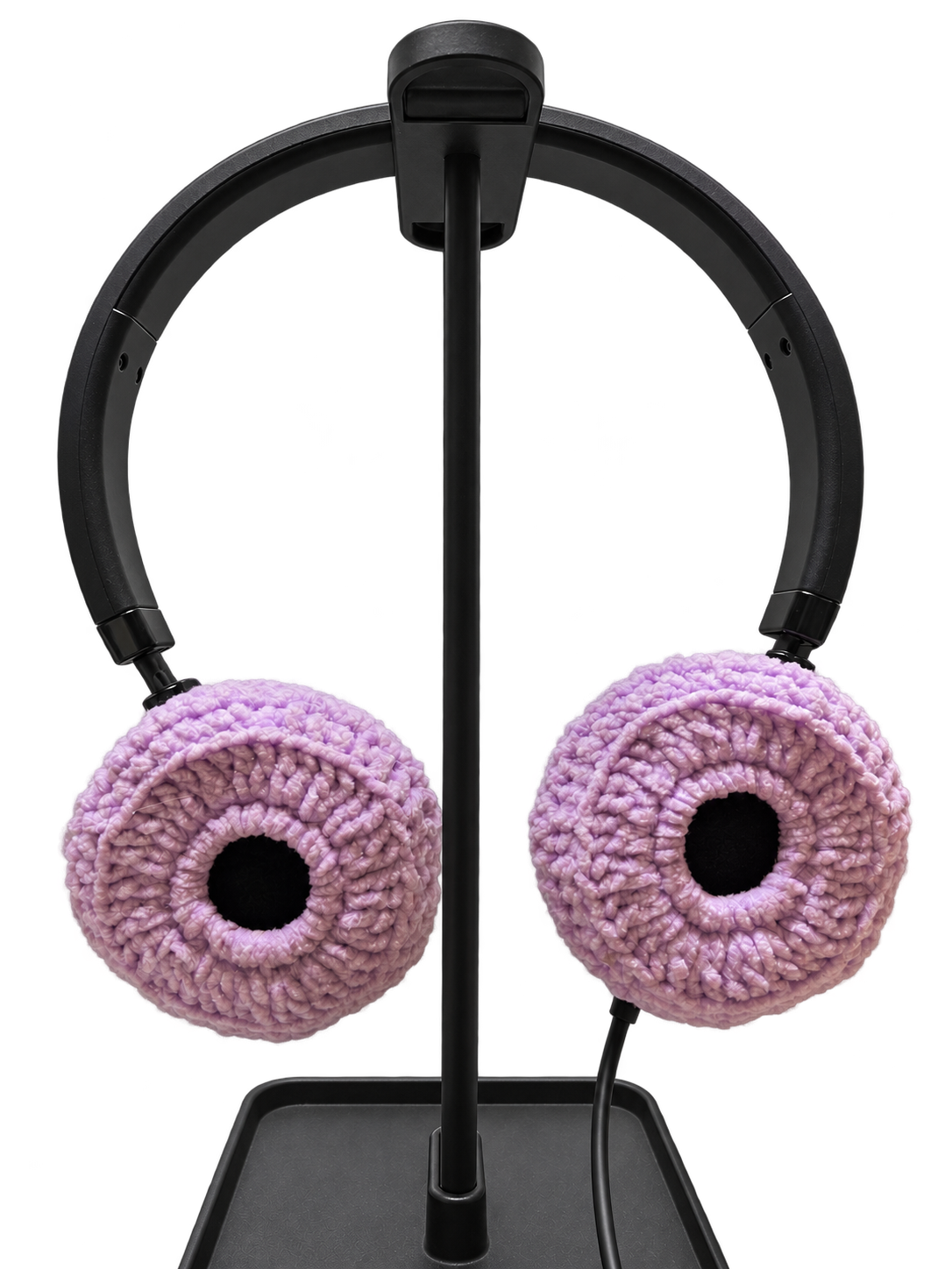 Taro purple crochet covers shown on a Jabra Evolve 20 headset; headset not included
